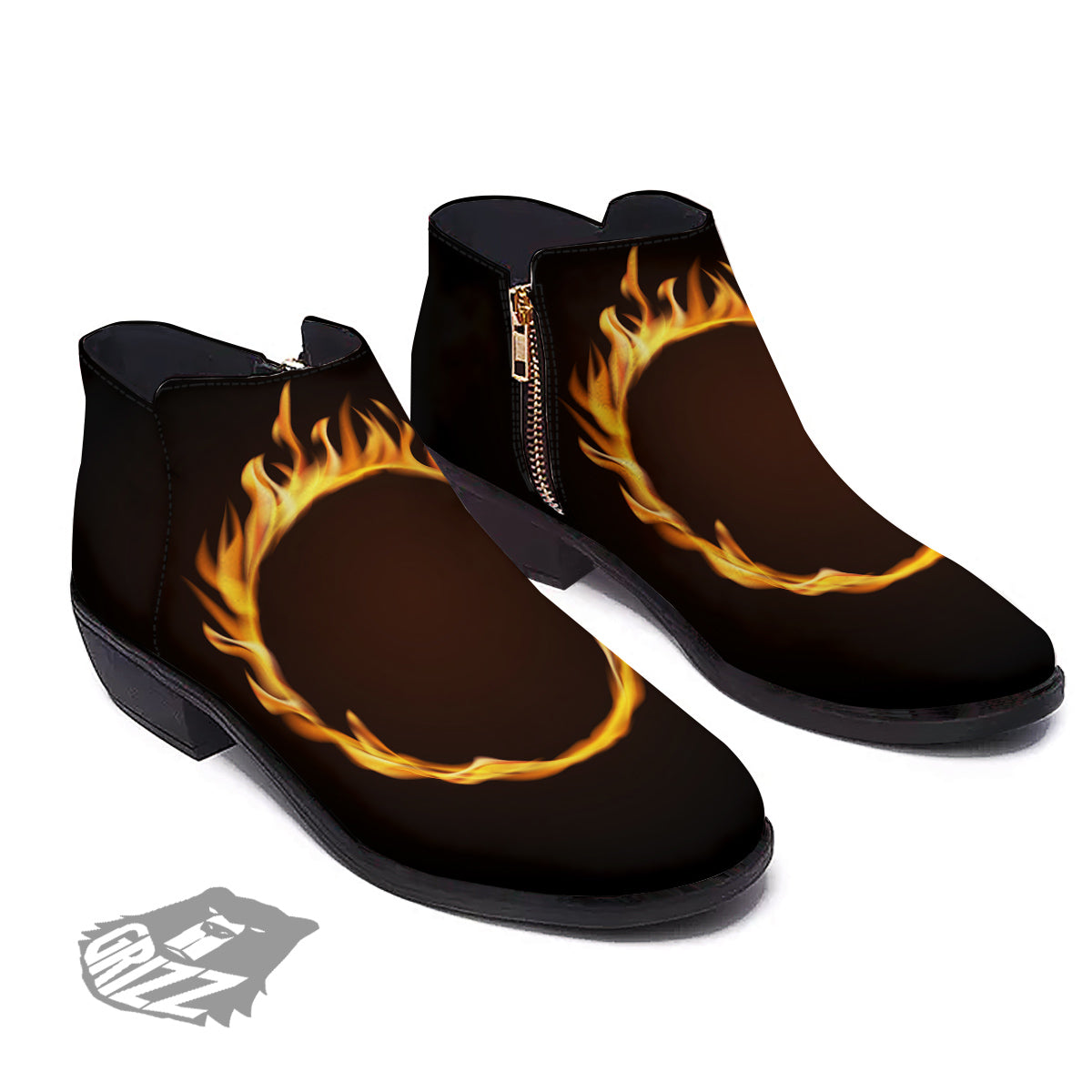 Hole Burning Print Ankle Boots-grizzshop