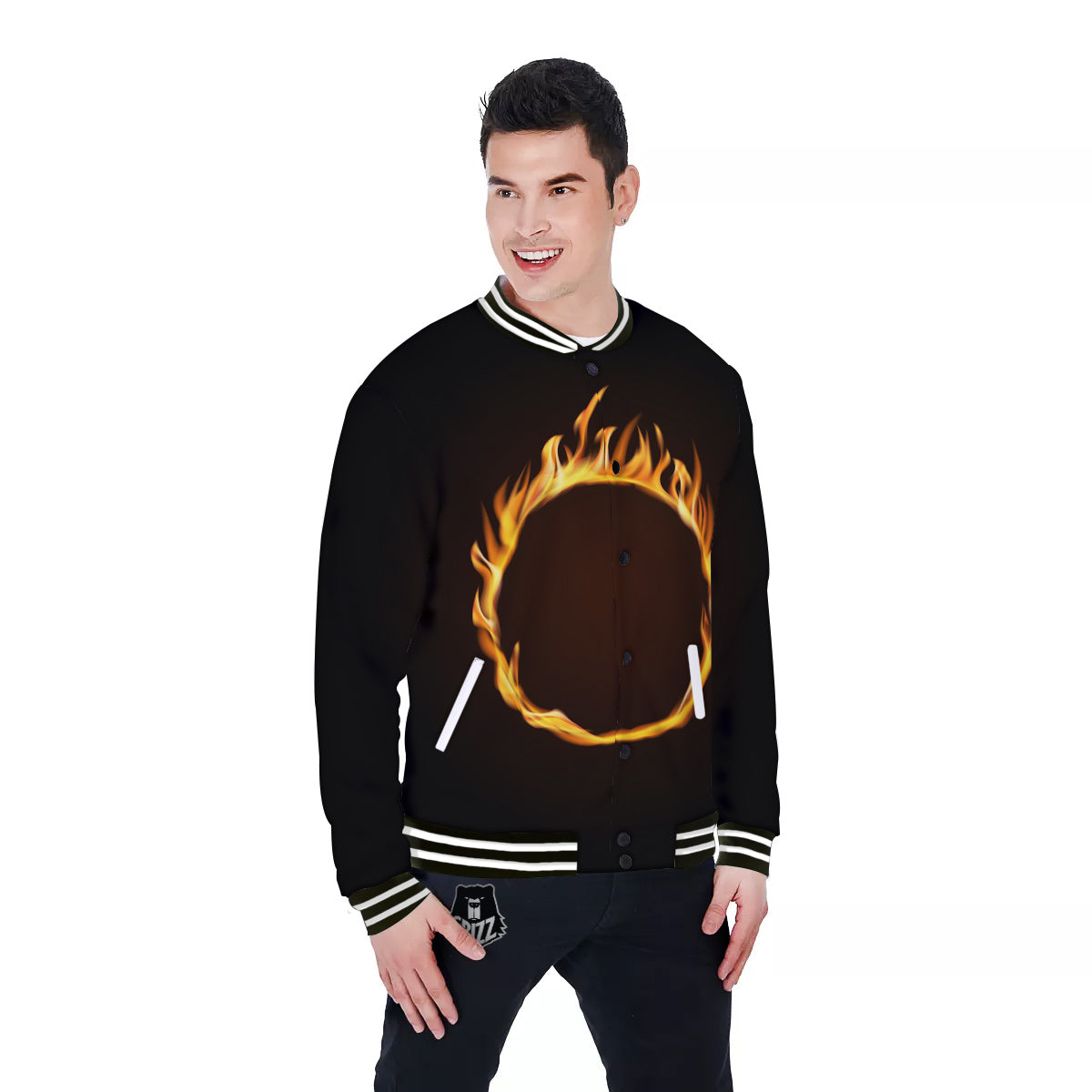 Hole Burning Print Baseball Jacket-grizzshop