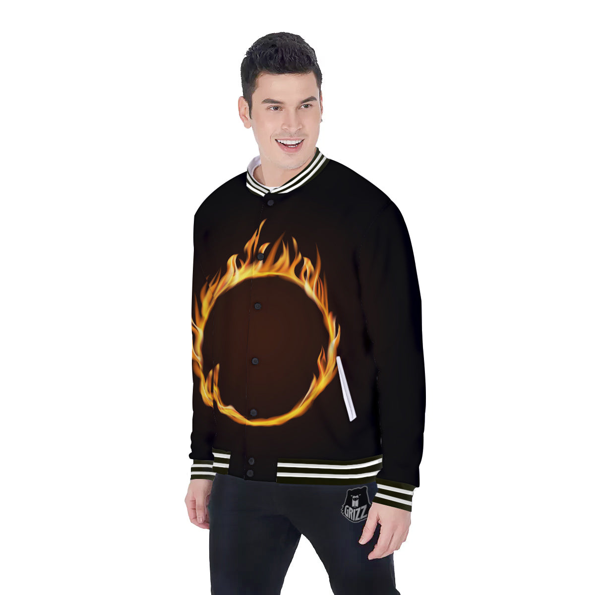Hole Burning Print Baseball Jacket-grizzshop