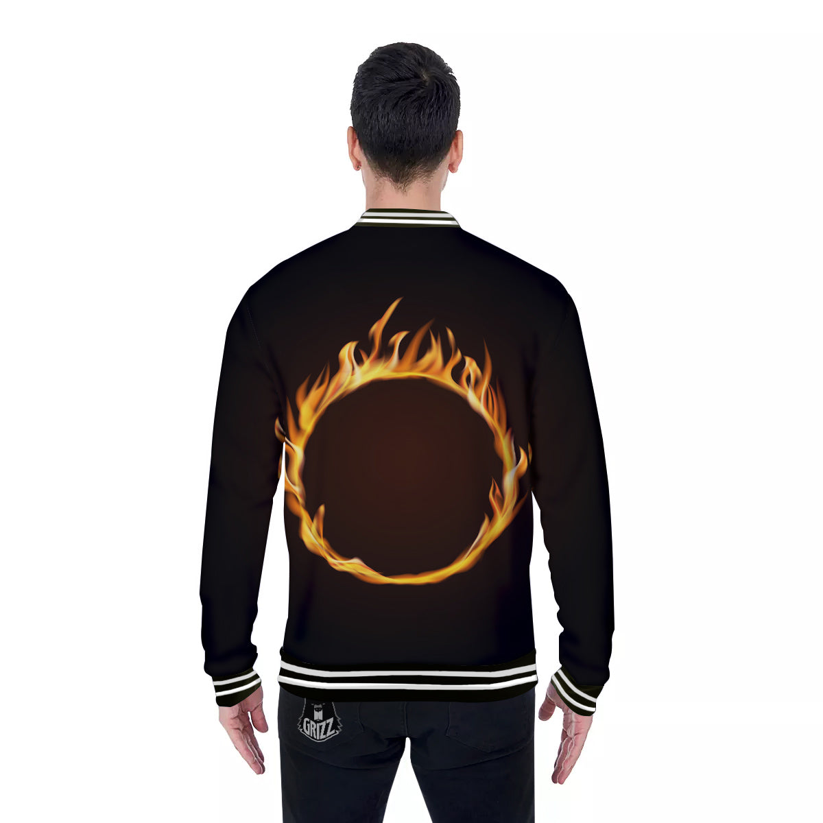 Hole Burning Print Baseball Jacket-grizzshop