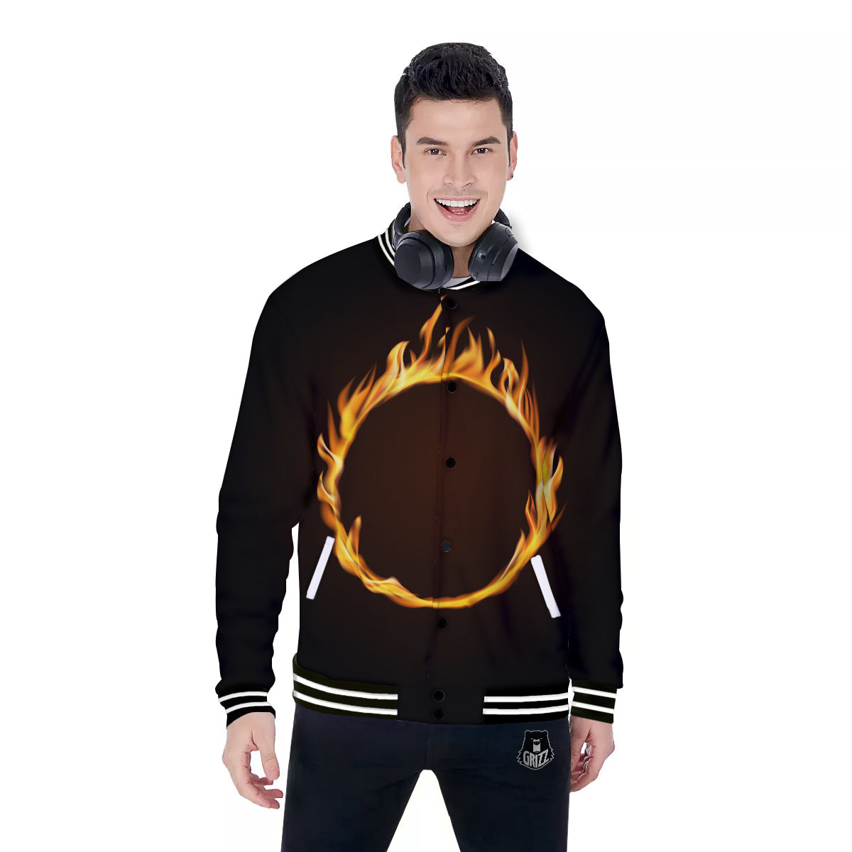 Hole Burning Print Baseball Jacket-grizzshop