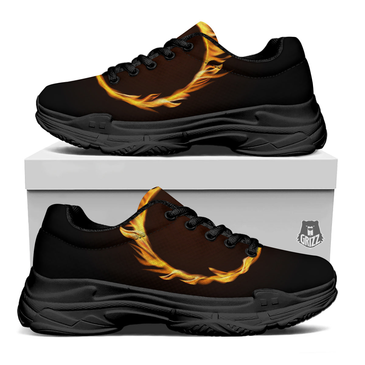 Hole Burning Print Black Chunky Shoes-grizzshop
