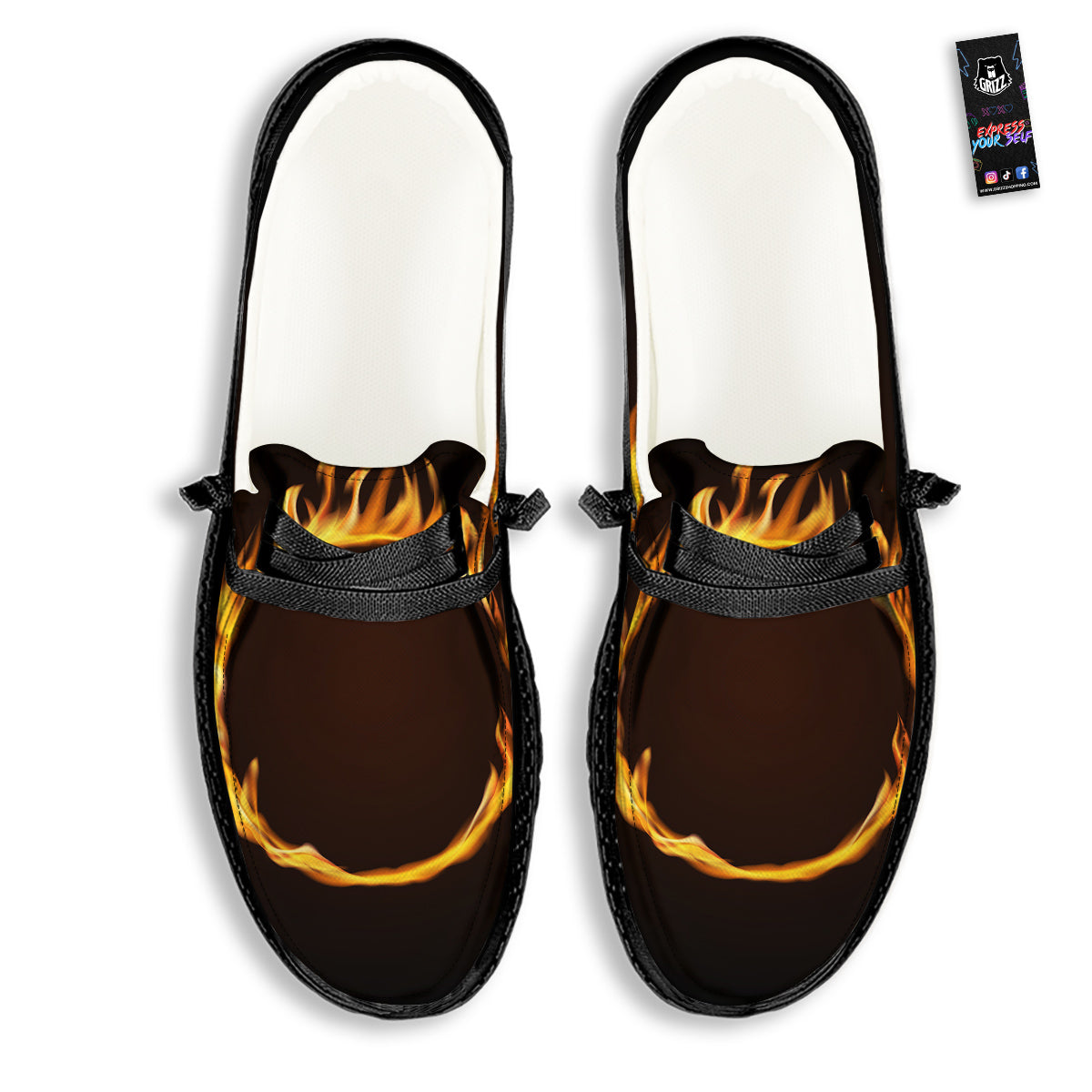 Hole Burning Print Black Loafers-grizzshop