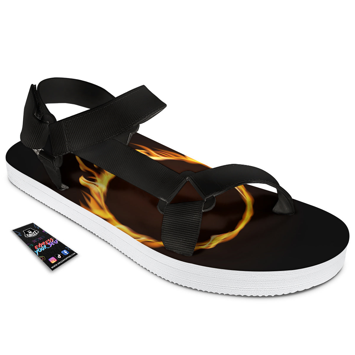 Hole Burning Print Black Open Toe Sandals-grizzshop