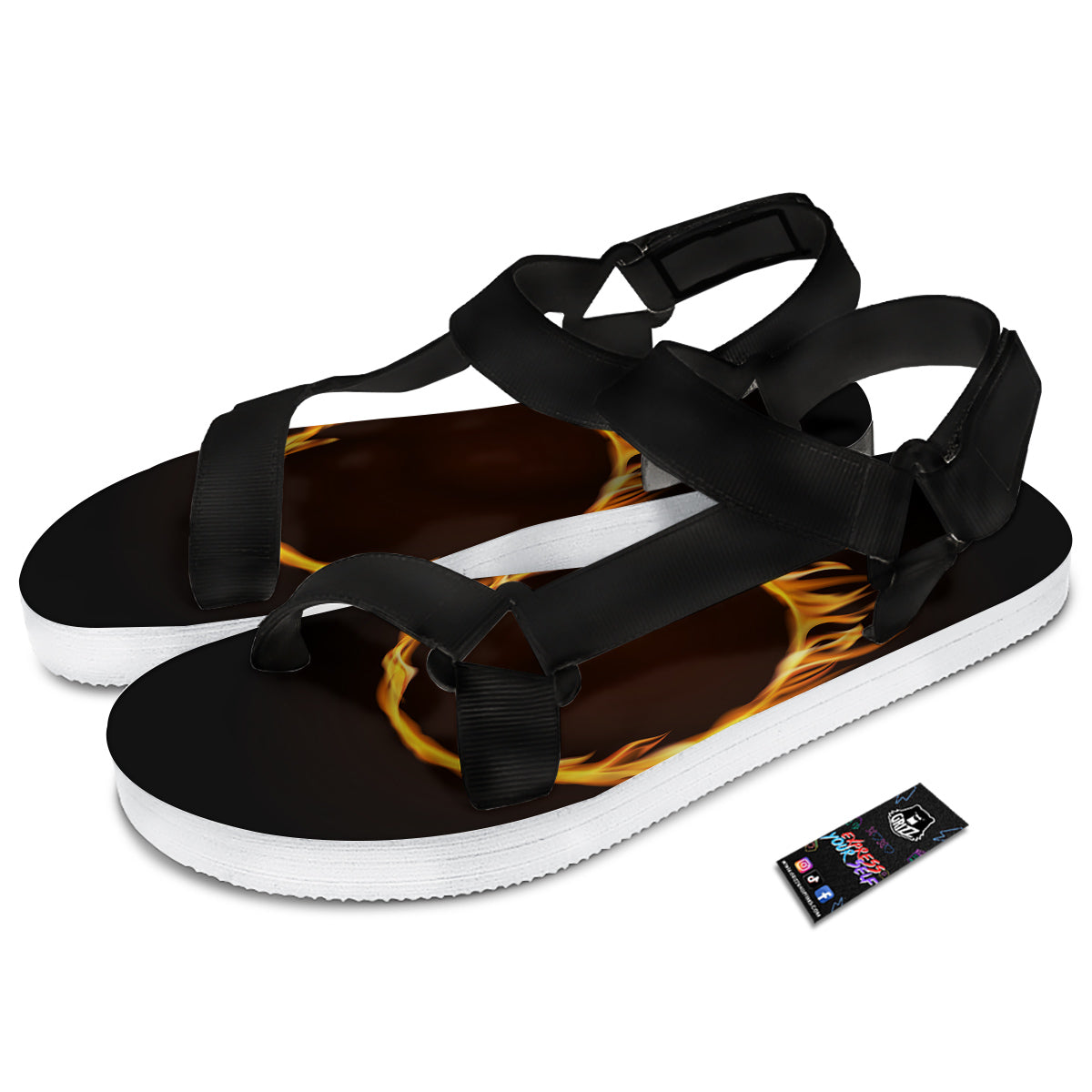 Hole Burning Print Black Open Toe Sandals-grizzshop