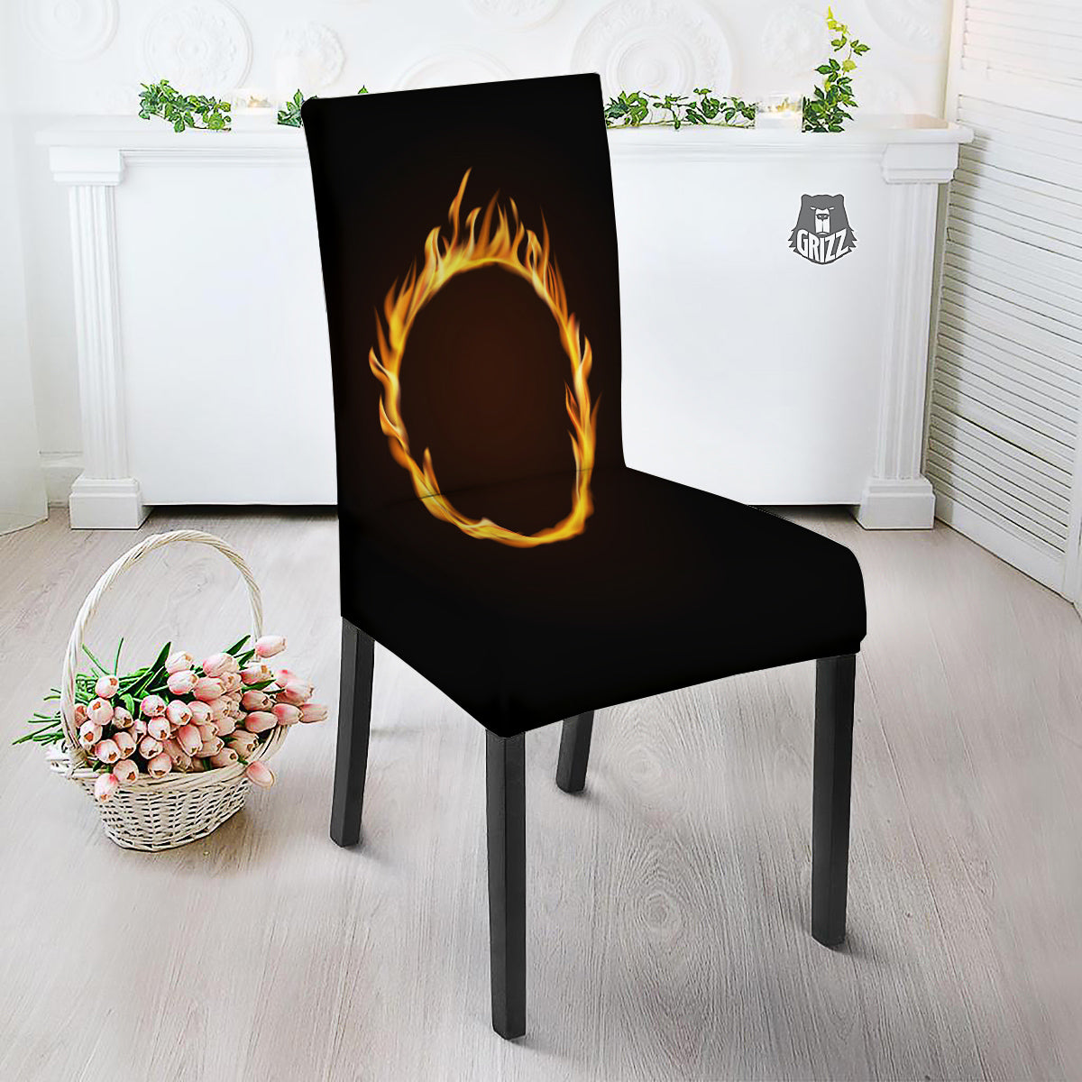 Hole Burning Print Dining Chair Slipcover-grizzshop