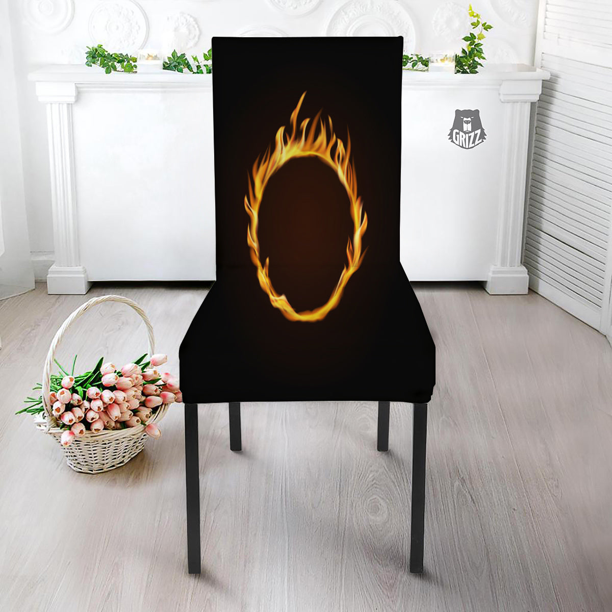Hole Burning Print Dining Chair Slipcover-grizzshop