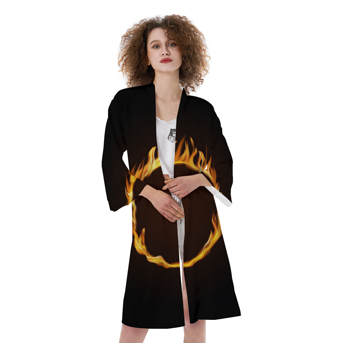 Hole Burning Print Kimono-grizzshop