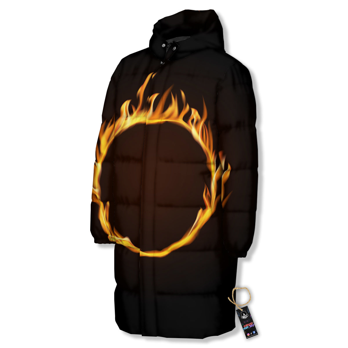 Hole Burning Print Long Down Jacket-grizzshop