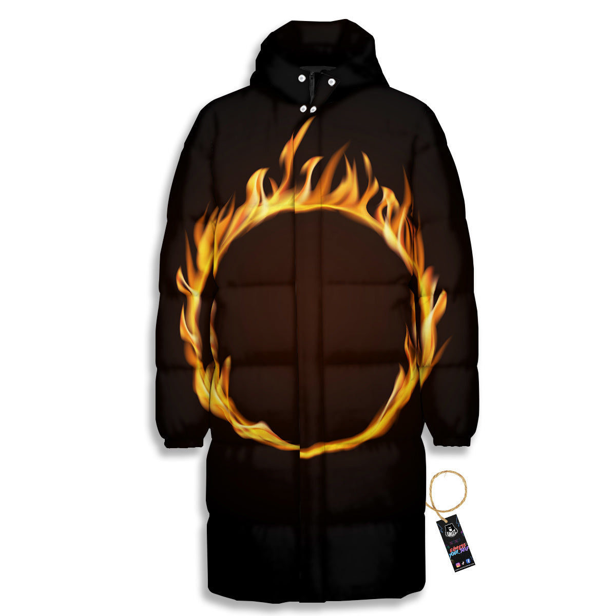 Hole Burning Print Long Down Jacket-grizzshop