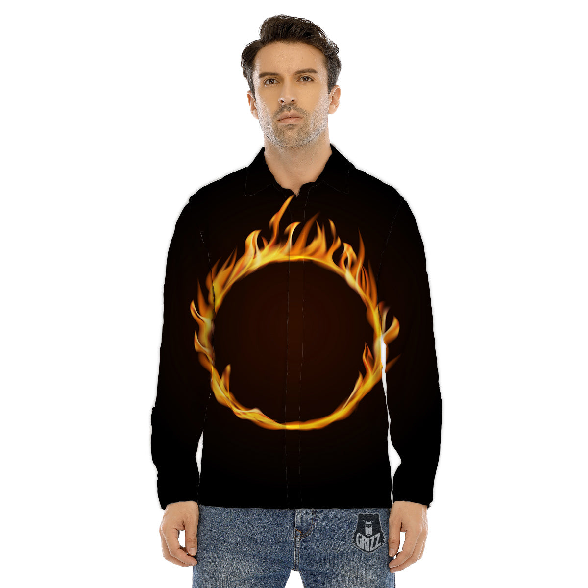 Hole Burning Print Men's Dress Shirts-grizzshop