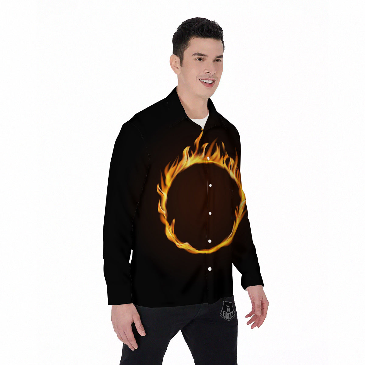 Hole Burning Print Men's Long Sleeve Shirts-grizzshop