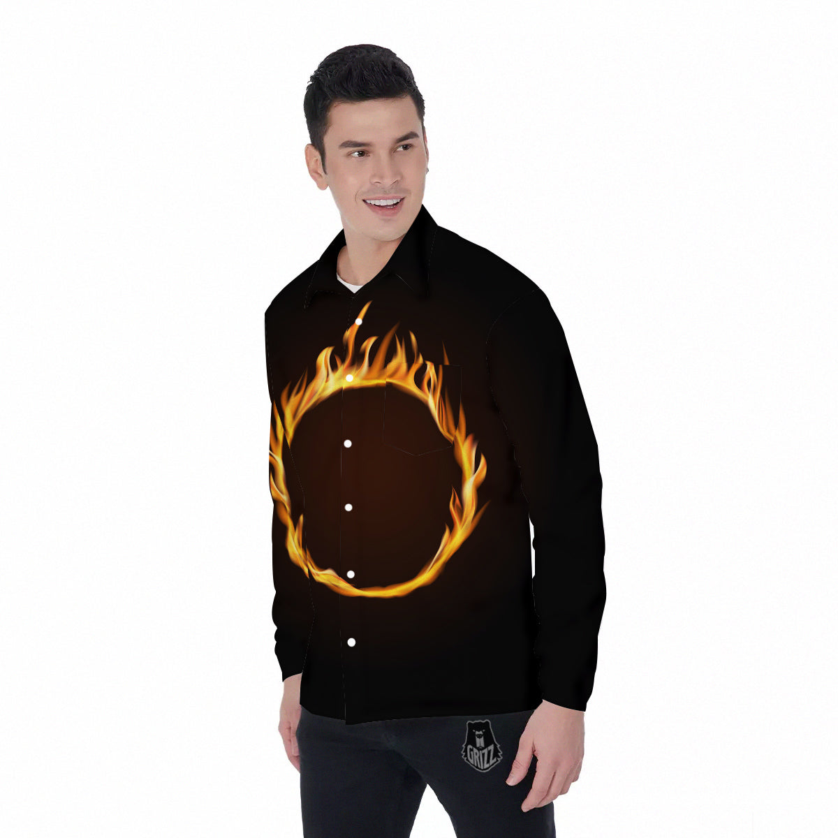 Hole Burning Print Men's Long Sleeve Shirts-grizzshop