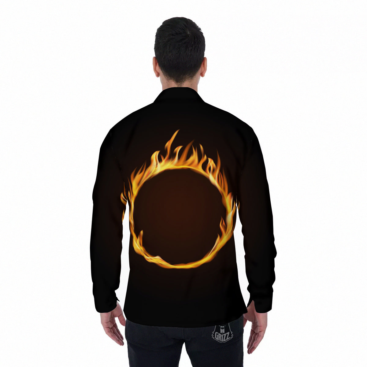 Hole Burning Print Men's Long Sleeve Shirts-grizzshop