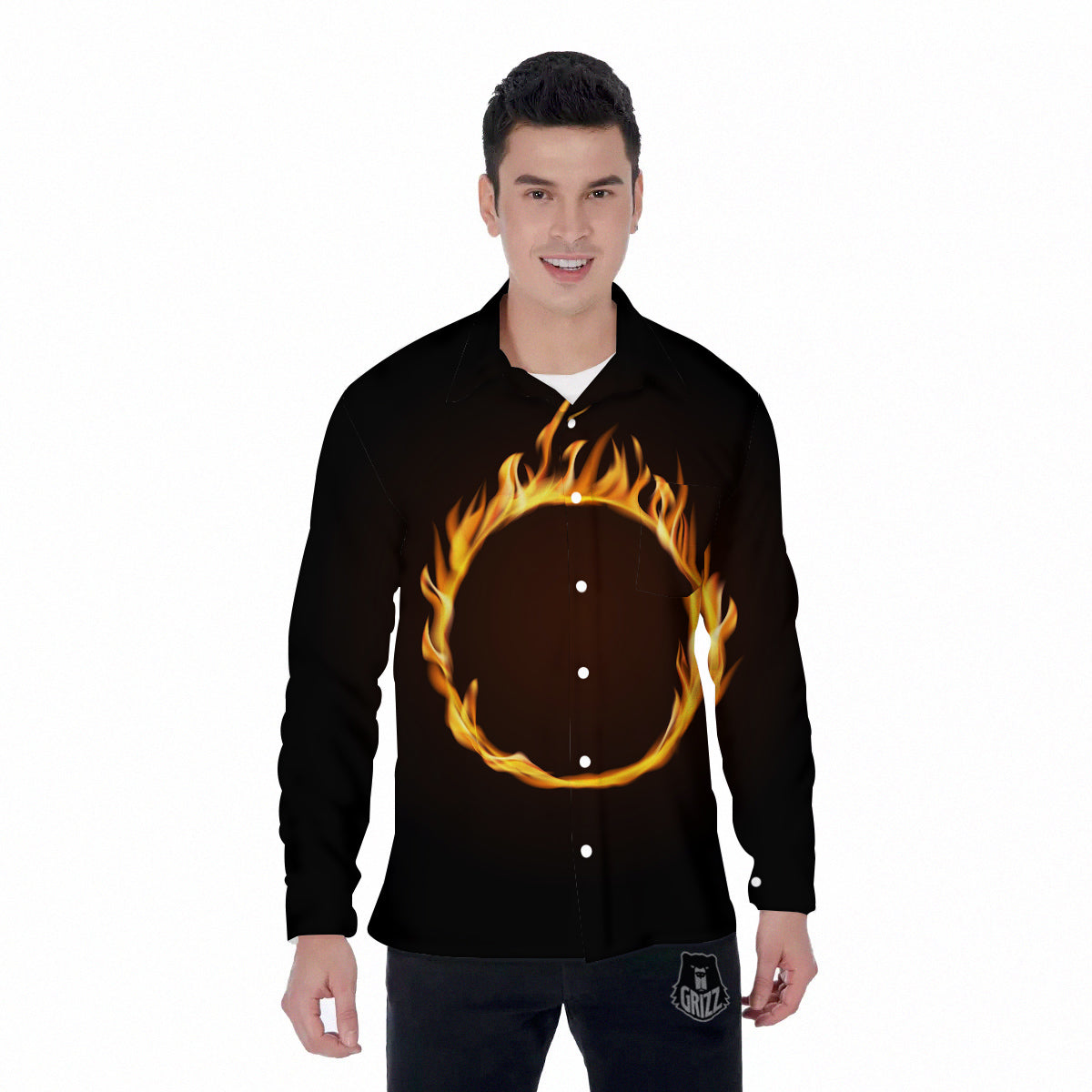 Hole Burning Print Men's Long Sleeve Shirts-grizzshop