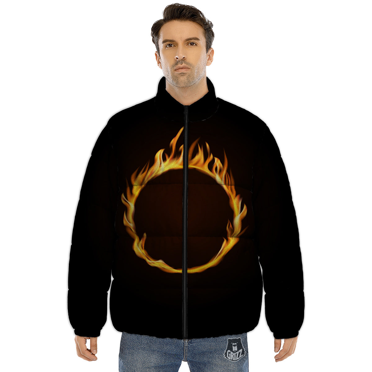 Hole Burning Print Puffer Jacket-grizzshop