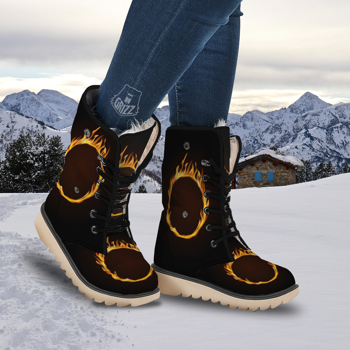 Hole Burning Print Snow Boots-grizzshop