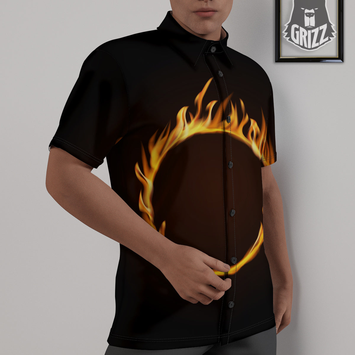 Hole Burning Print Untucked Shirts-grizzshop