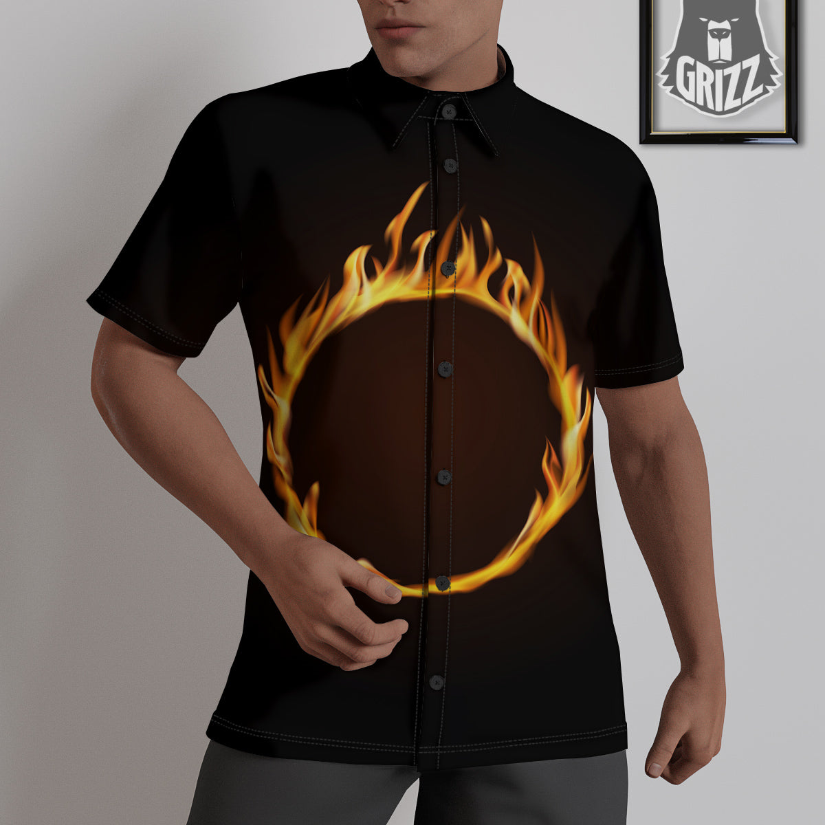 Hole Burning Print Untucked Shirts-grizzshop