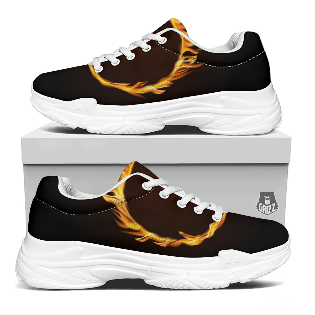 Hole Burning Print White Chunky Shoes-grizzshop