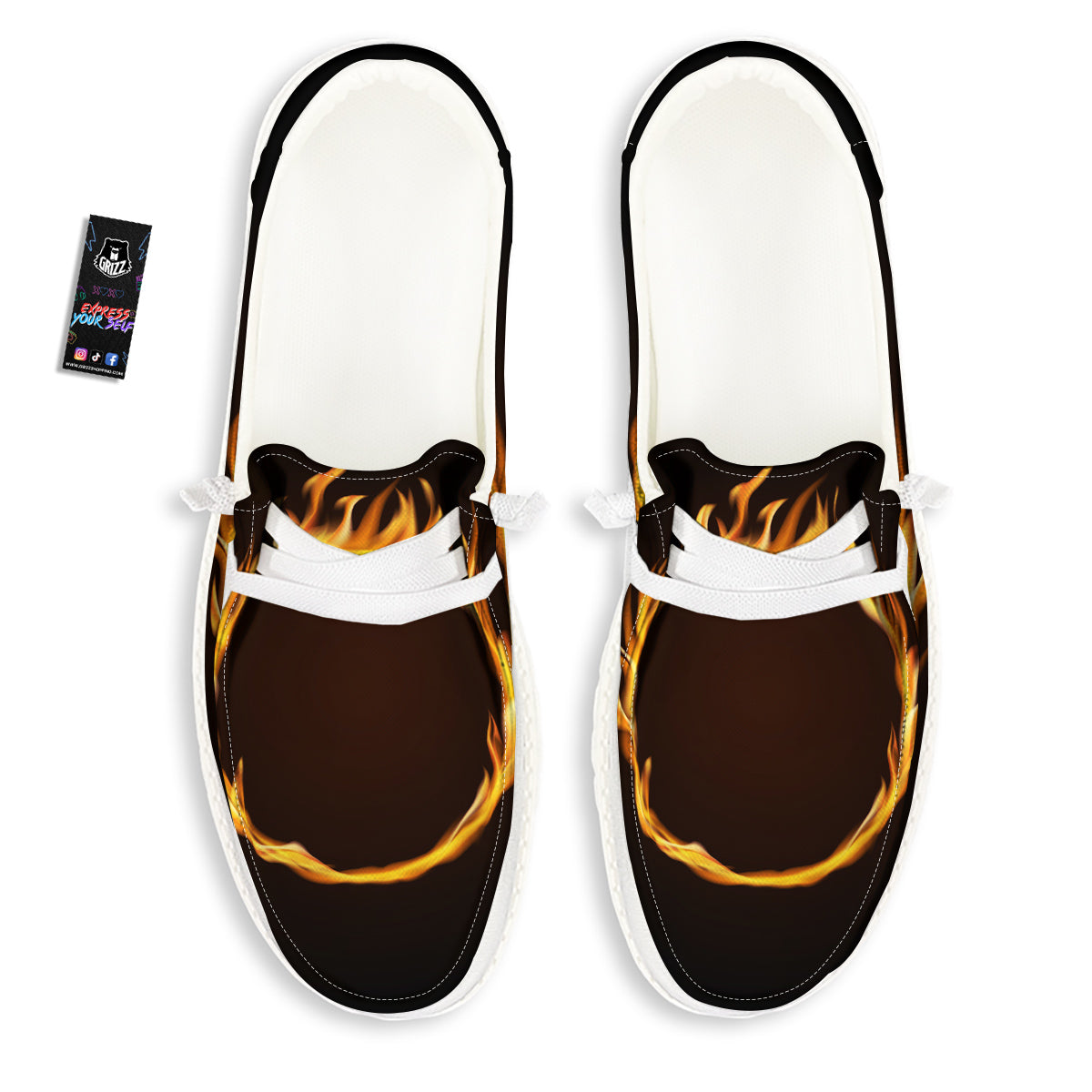 Hole Burning Print White Loafers-grizzshop