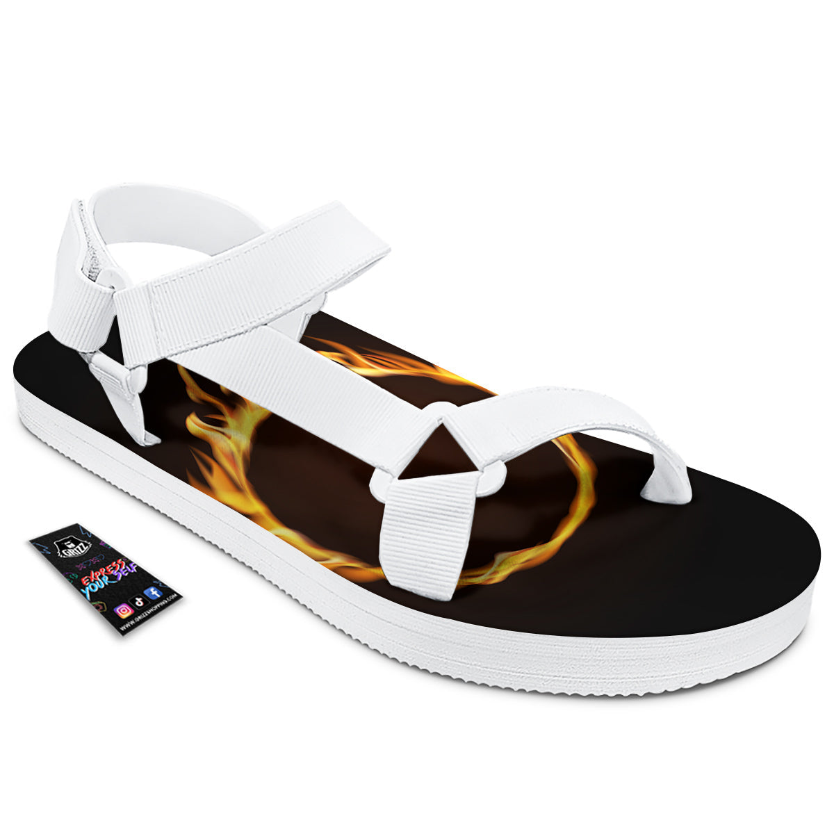 Hole Burning Print White Open Toe Sandals-grizzshop
