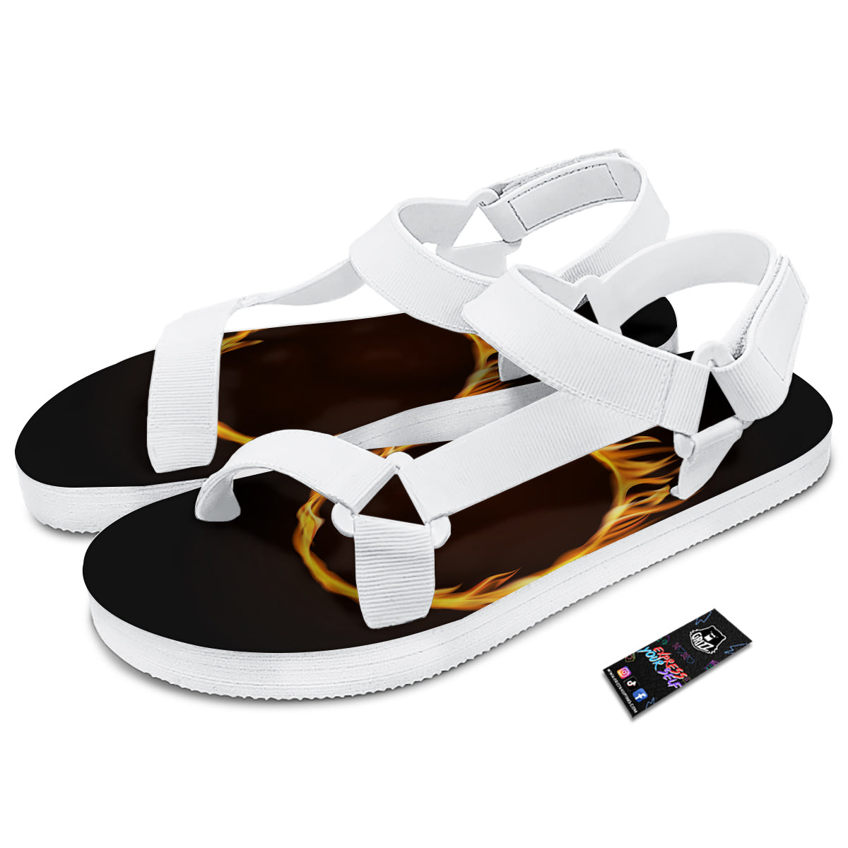Hole Burning Print White Open Toe Sandals-grizzshop
