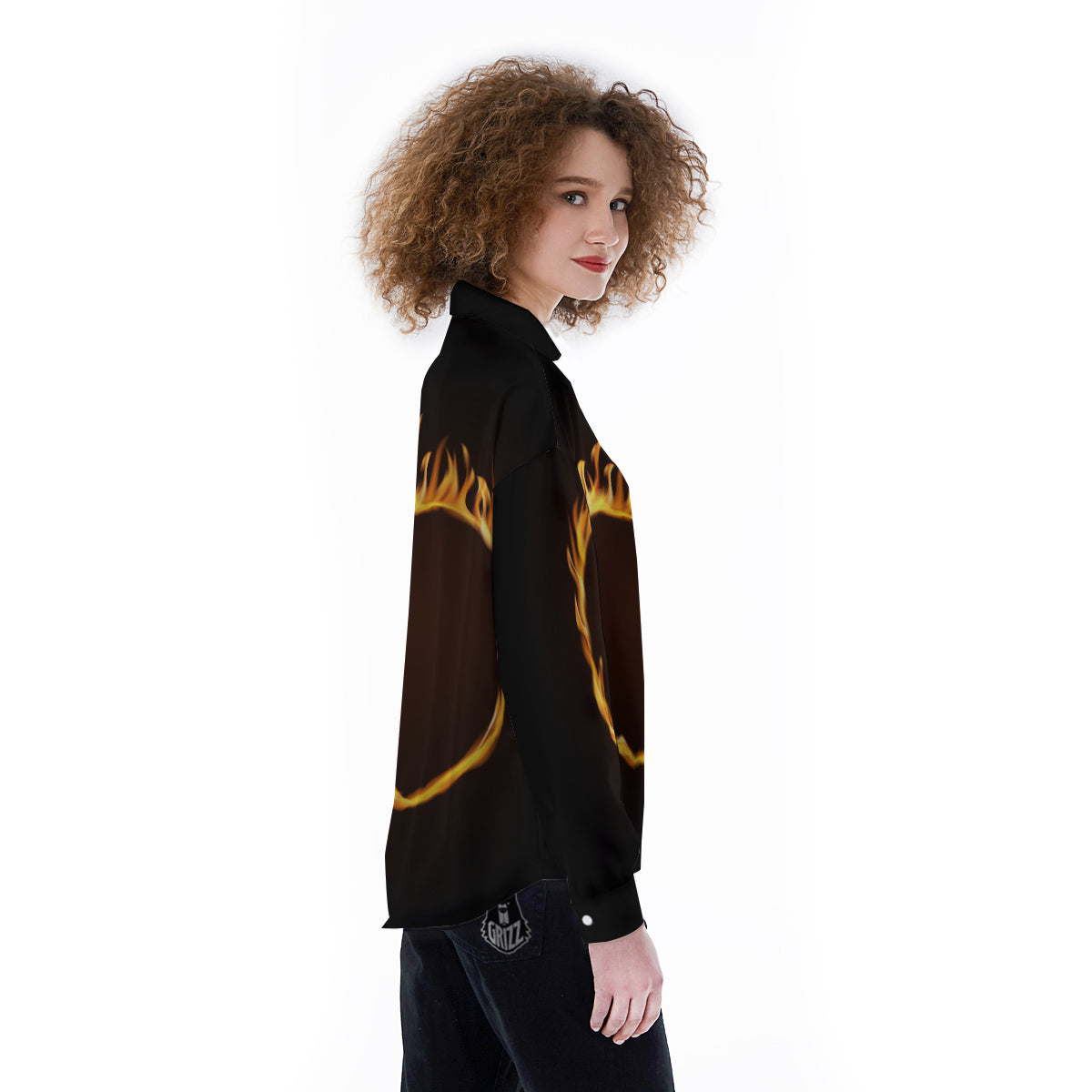 Hole Burning Print Women's Long Sleeve Shirts-grizzshop