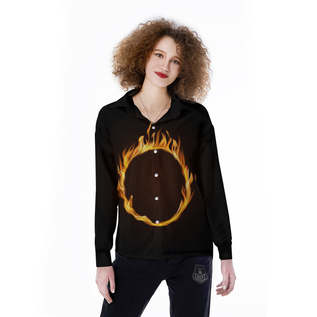 Hole Burning Print Women's Long Sleeve Shirts-grizzshop
