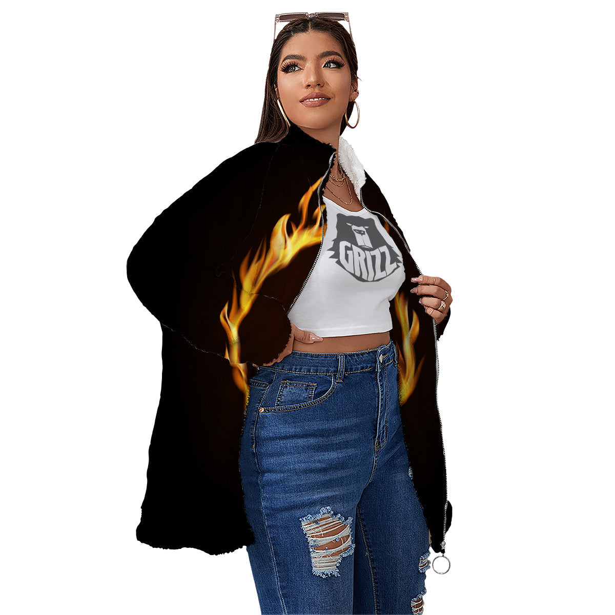 Hole Burning Print Women's Sherpa Jacket-grizzshop