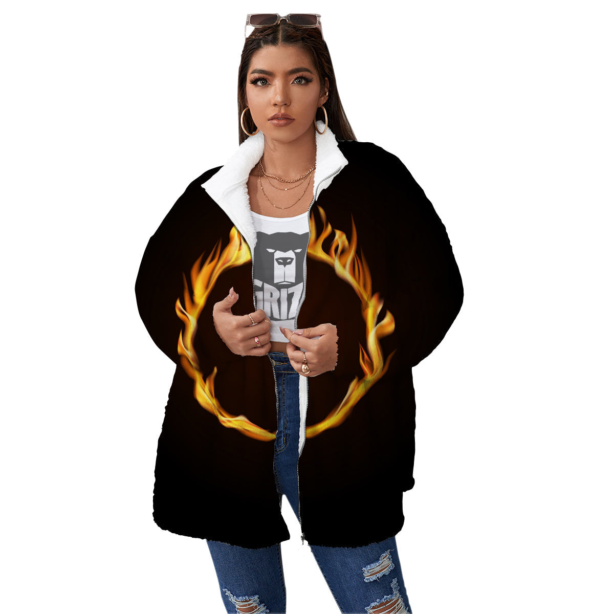 Hole Burning Print Women's Sherpa Jacket-grizzshop