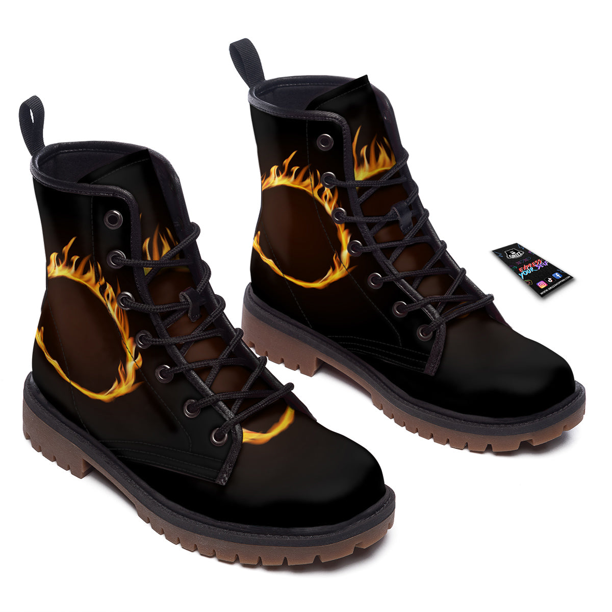 Hole Burning Print Work Boots-grizzshop