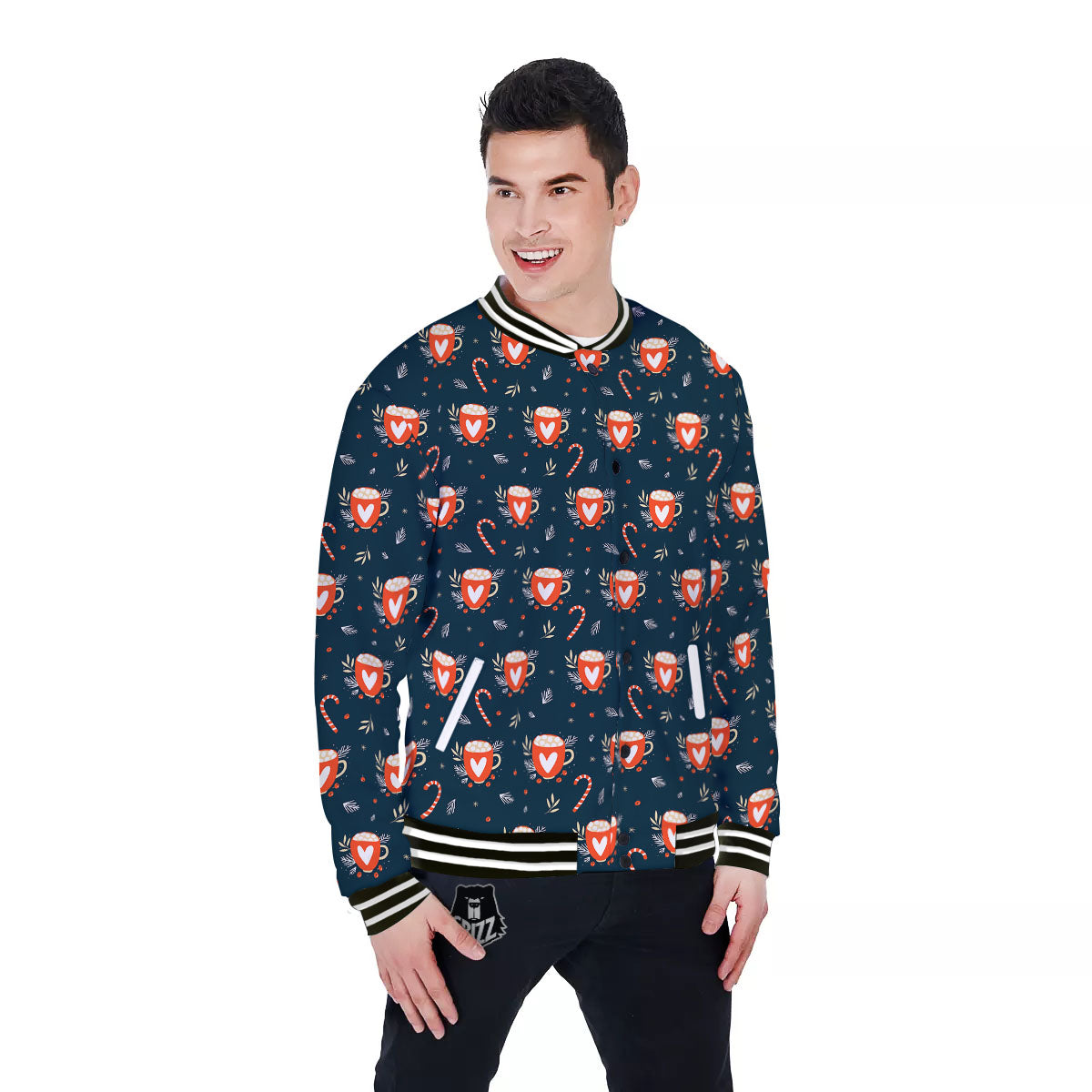 Holiday Christmas Cup Print Pattern Baseball Jacket-grizzshop