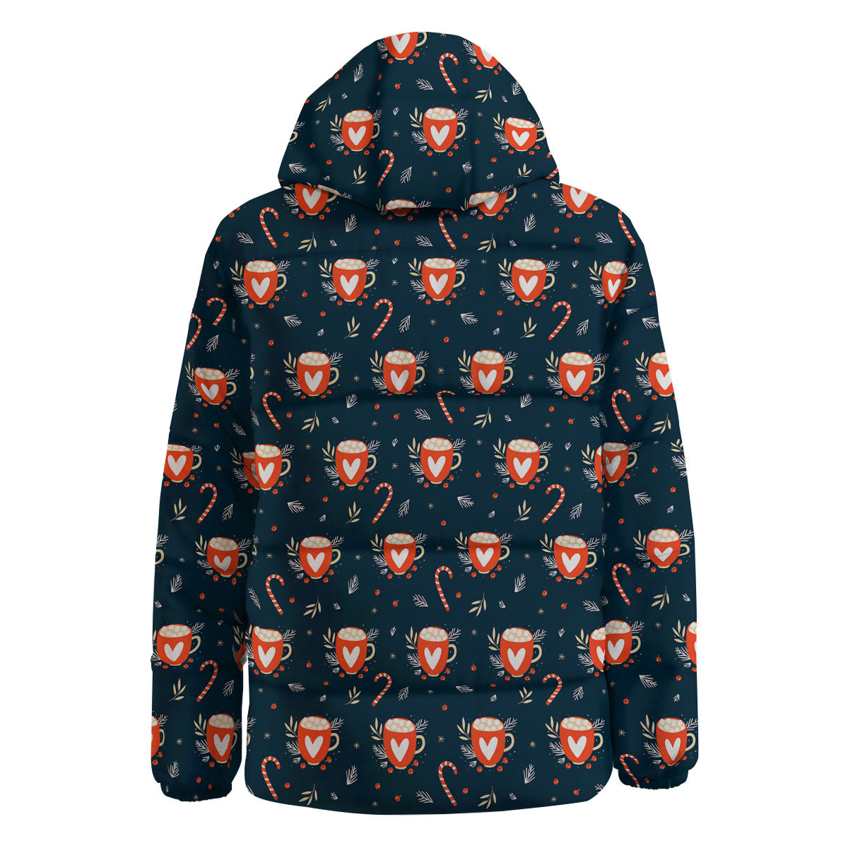 Holiday Christmas Cup Print Pattern Down Jacket-grizzshop