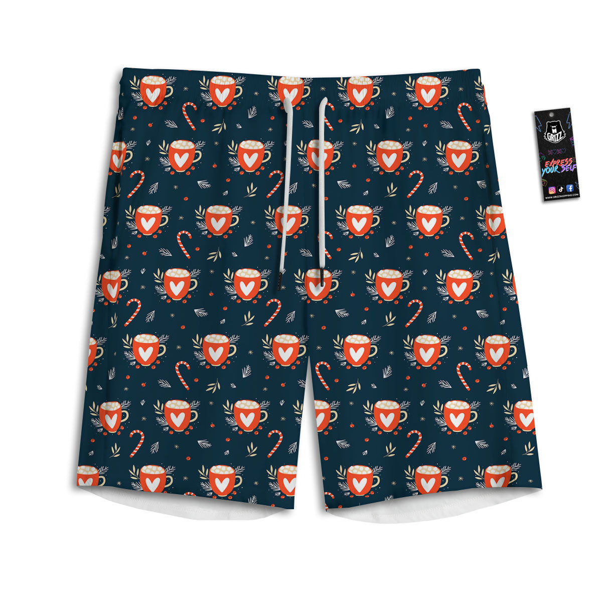Holiday Christmas Cup Print Pattern Men's Athletic Shorts