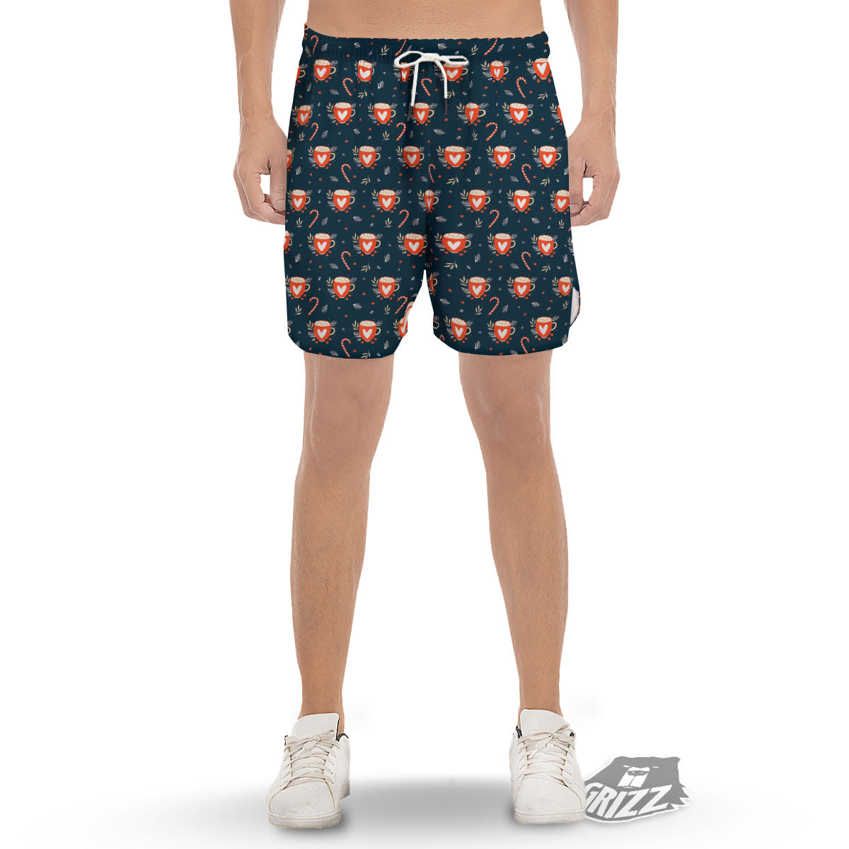 Holiday Christmas Cup Print Pattern Men's Gym Shorts-grizzshop