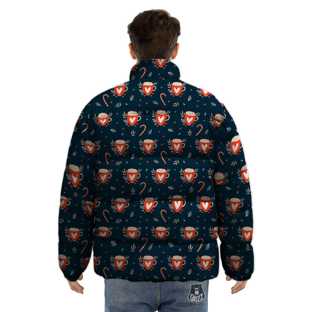 Holiday Christmas Cup Print Pattern Puffer Jacket-grizzshop