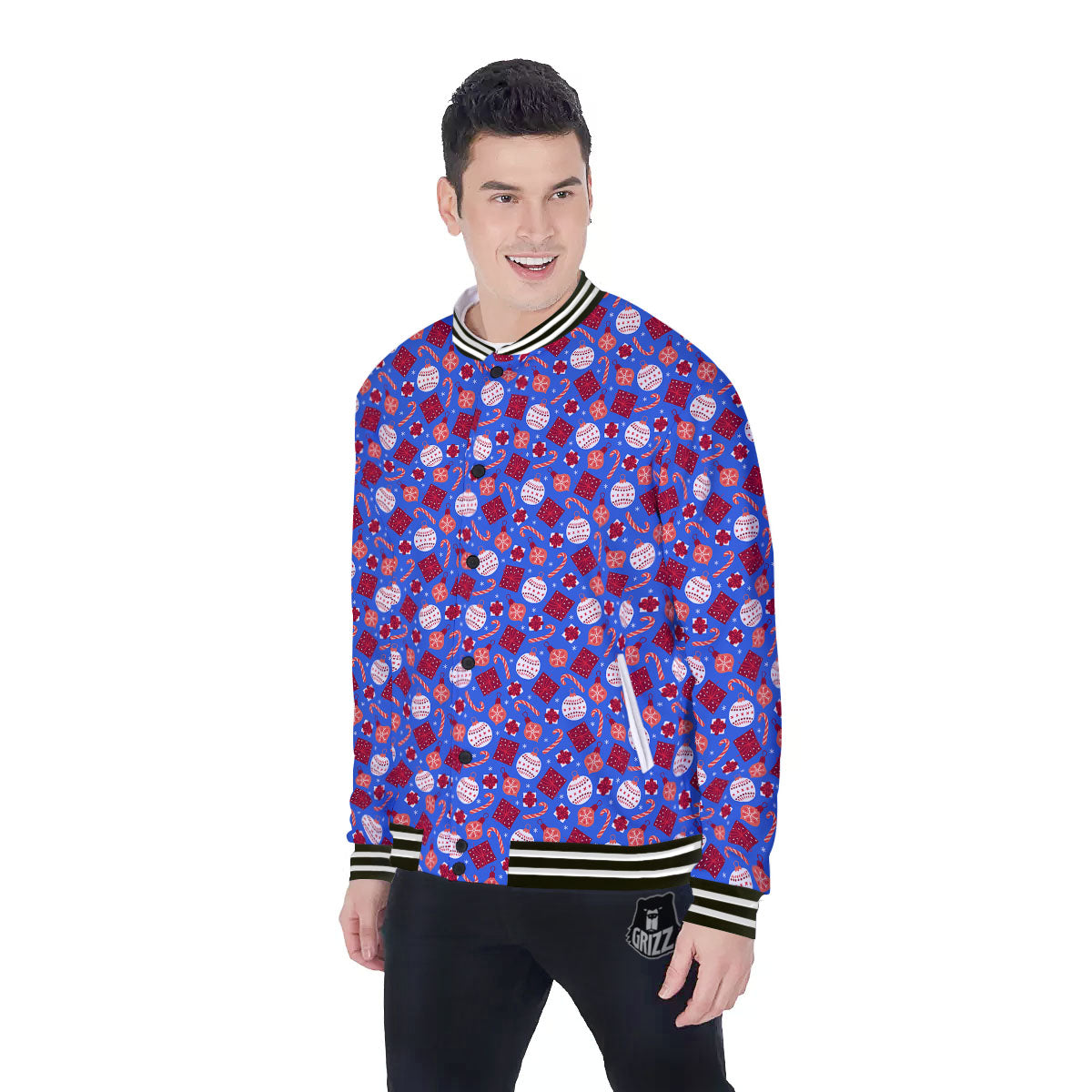 Holiday Elements Christmas Print Pattern Baseball Jacket-grizzshop