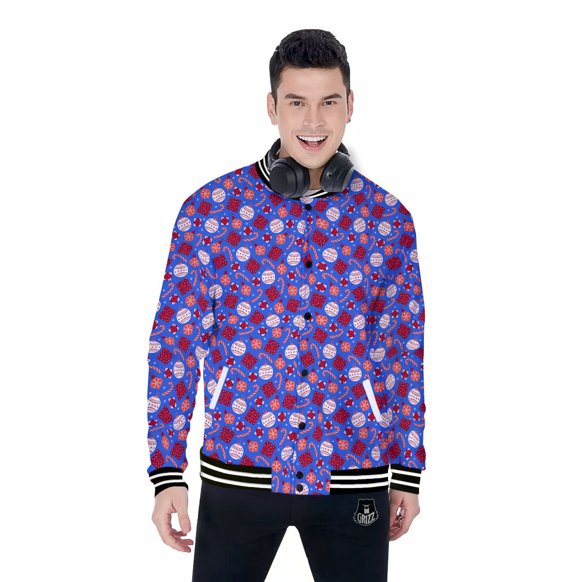 Holiday Elements Christmas Print Pattern Baseball Jacket-grizzshop
