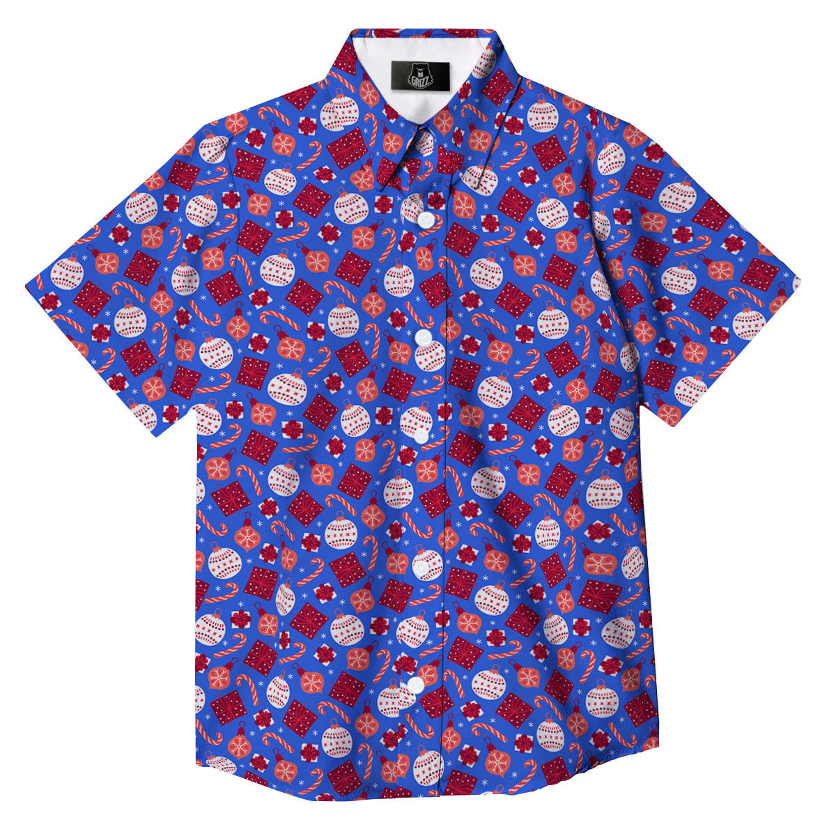 Holiday Elements Christmas Print Pattern Button Up Shirt-grizzshop