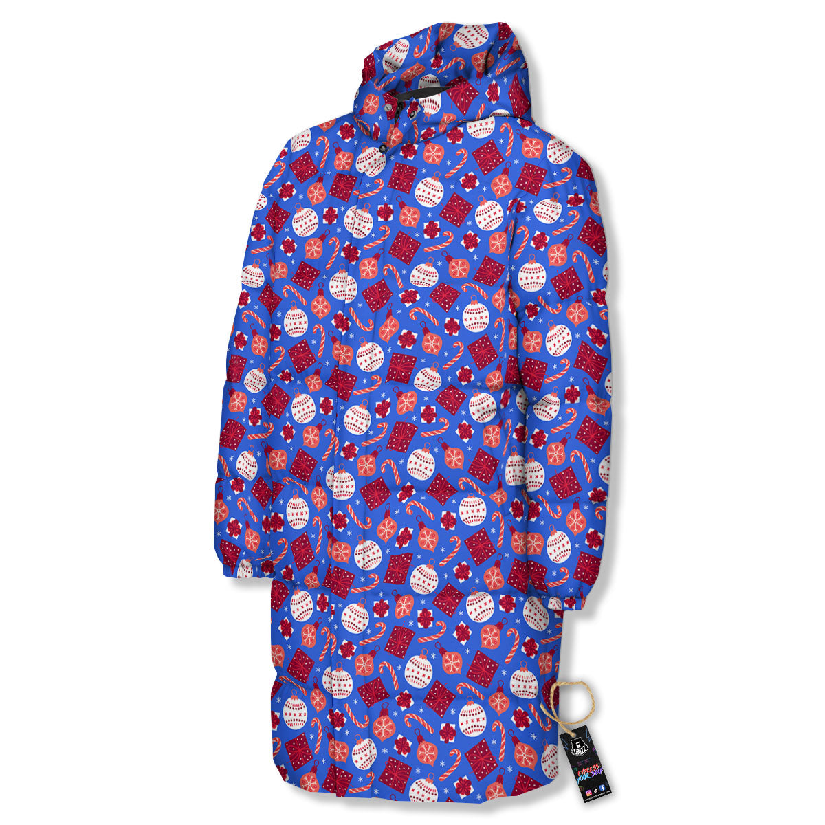 Holiday Elements Christmas Print Pattern Long Down Jacket-grizzshop