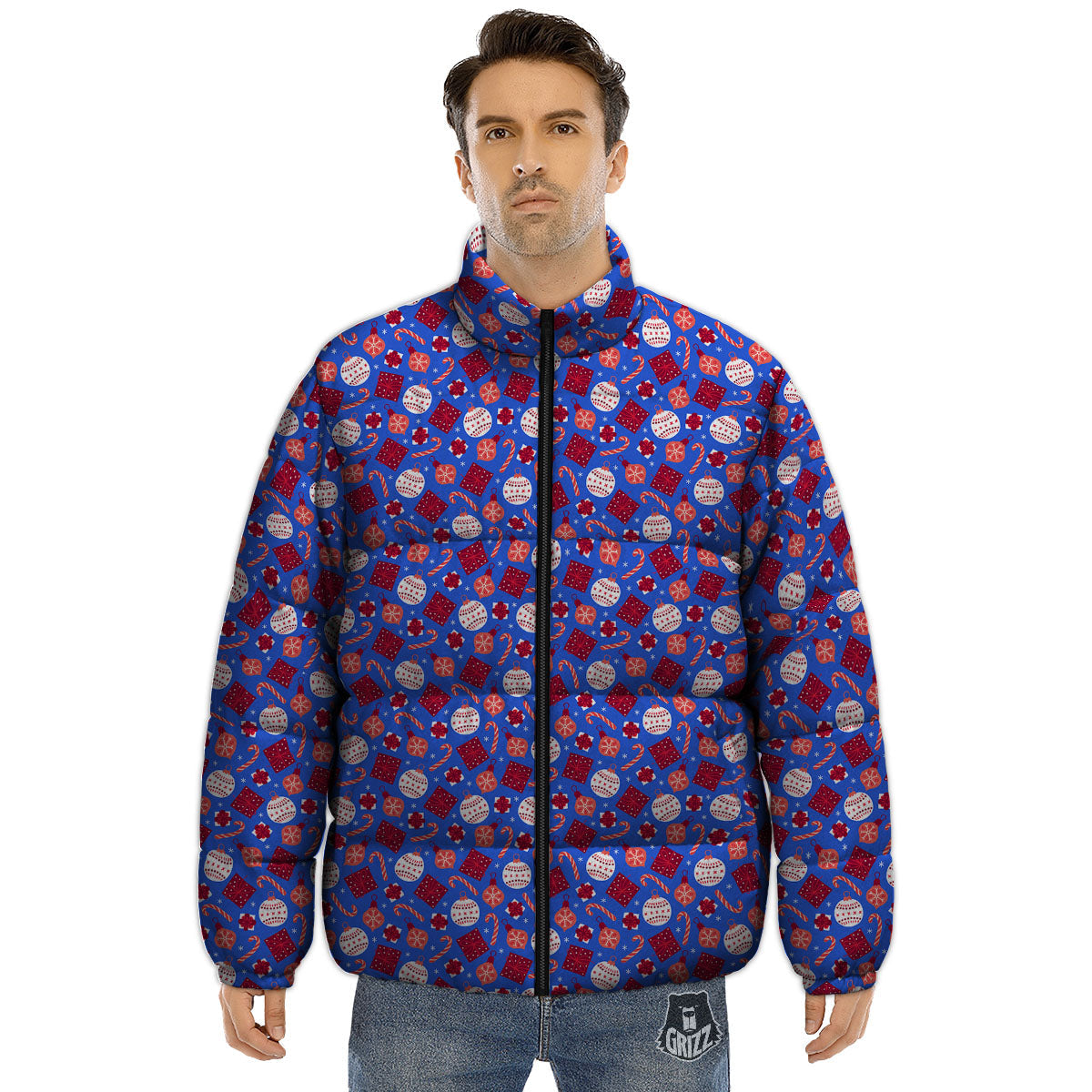 Holiday Elements Christmas Print Pattern Puffer Jacket-grizzshop