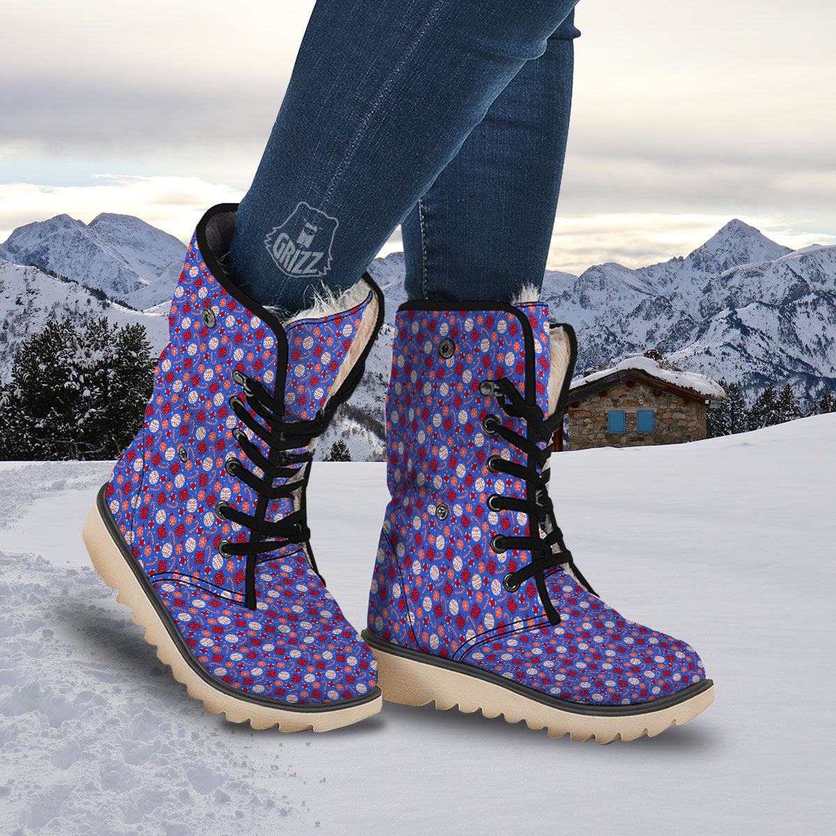 Holiday Elements Christmas Print Pattern Snow Boots-grizzshop