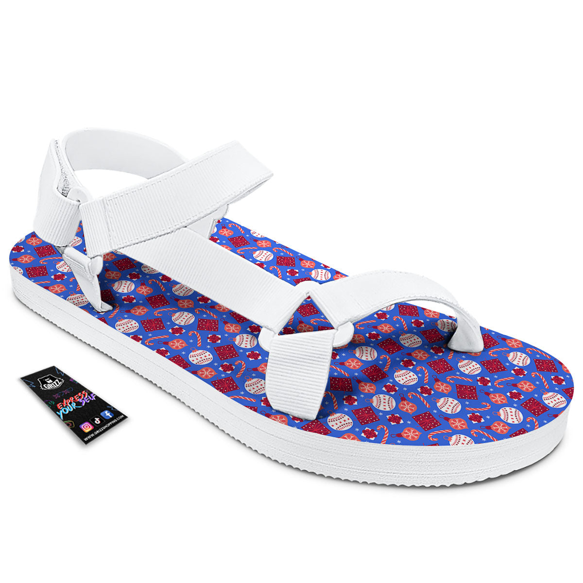 Holiday Elements Christmas Print Pattern White Open Toe Sandals-grizzshop