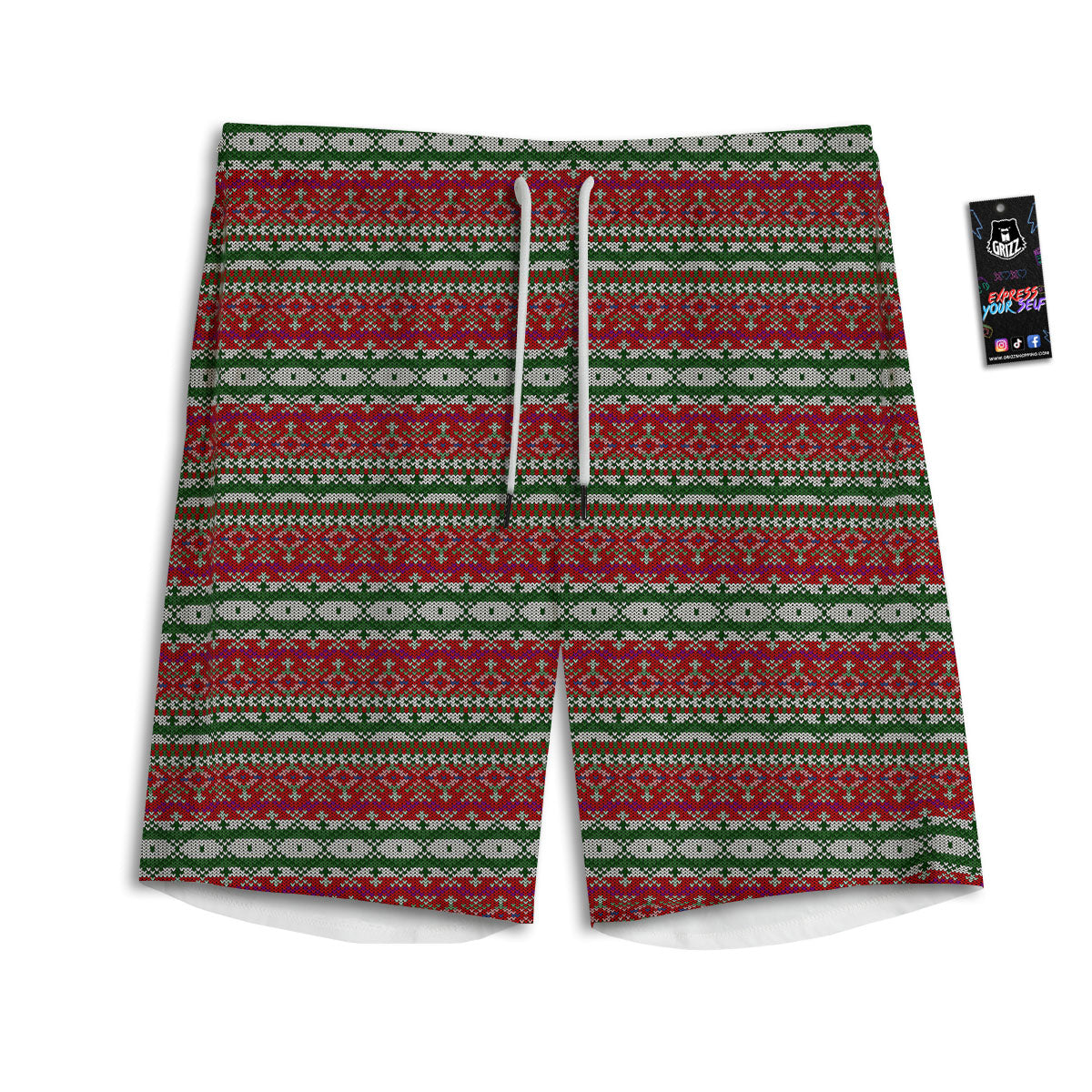 Holiday Knitted Christmas Print Pattern Men's Athletic Shorts