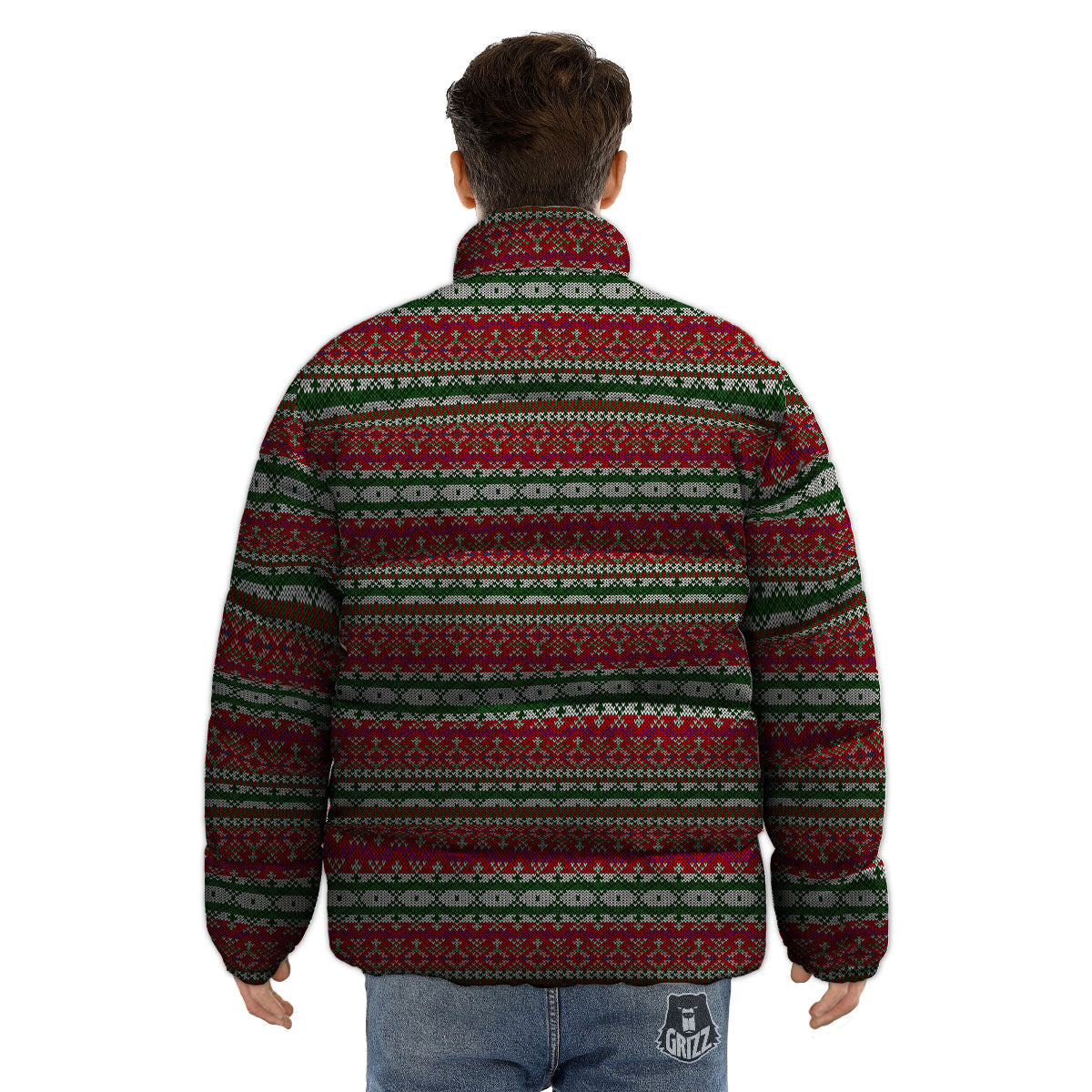 Holiday Knitted Christmas Print Pattern Puffer Jacket-grizzshop