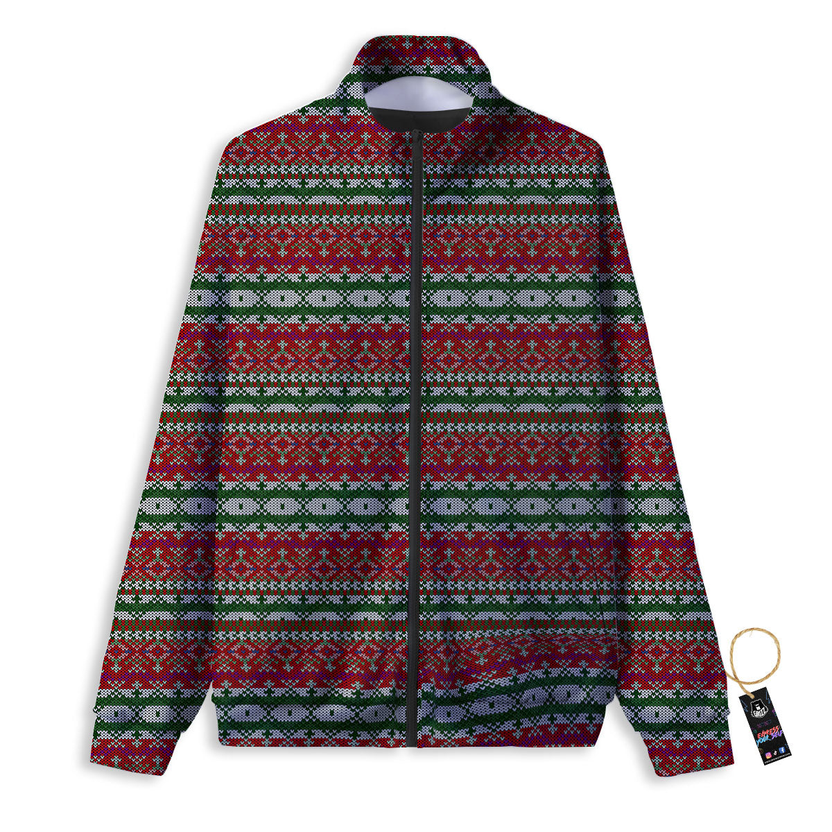 Holiday Knitted Christmas Print Pattern Track Jacket-grizzshop