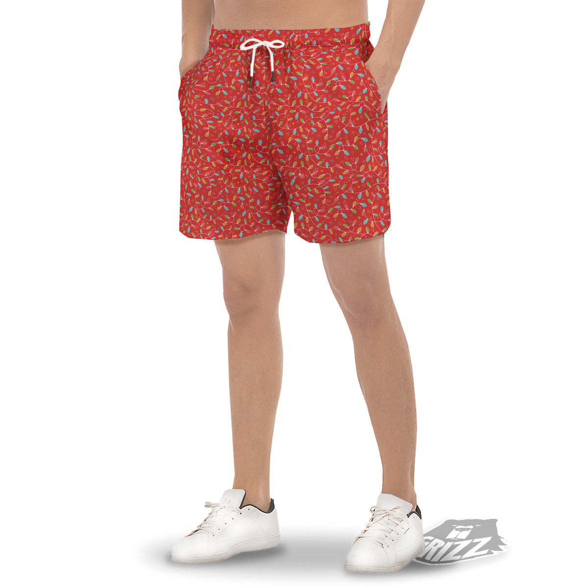 Holiday Lights Christmas Print Men's Gym Shorts-grizzshop