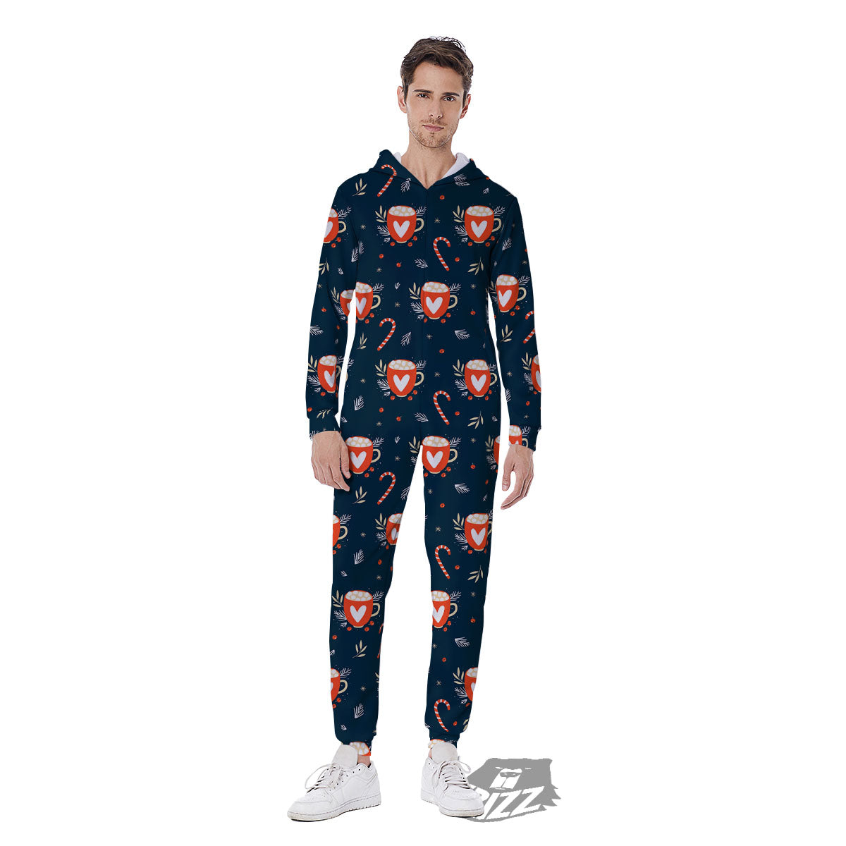 Holiday Christmas Cup Print Pattern Men's Jumpsuit-grizzshop