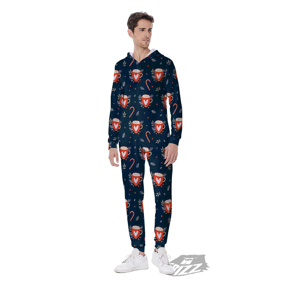 Holiday Christmas Cup Print Pattern Men's Jumpsuit-grizzshop